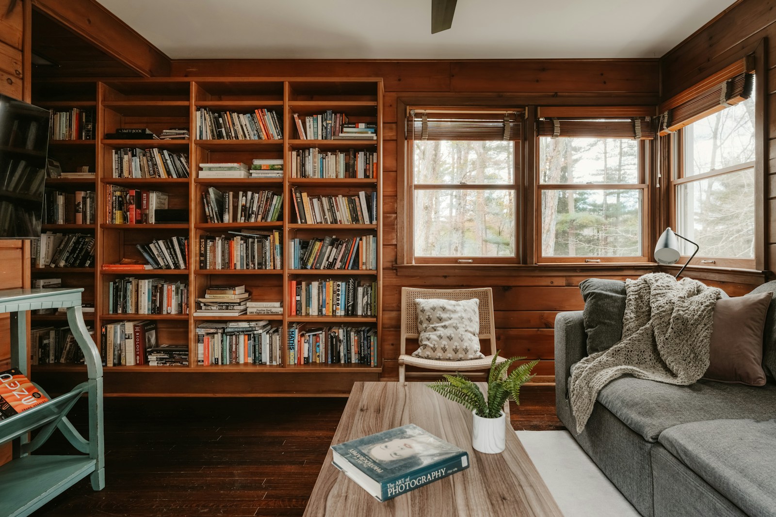 Cozy Living Room With Large Bookshelf And Comforta Jigsaw Puzzle Free Online Jigsaw Puzzle