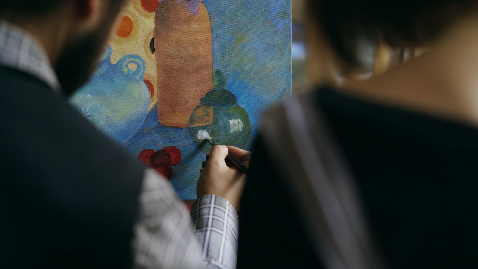 Two Artists Painting A Colorful Abstract Still Lif Jigsaw Puzzle Free Online Jigsaw Puzzle