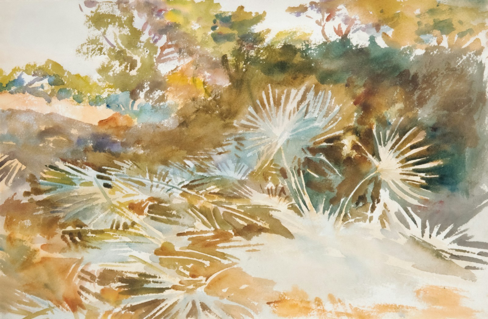 Watercolor Painting Of A Desert Landscape With Fan Jigsaw Puzzle Free Online Jigsaw Puzzle